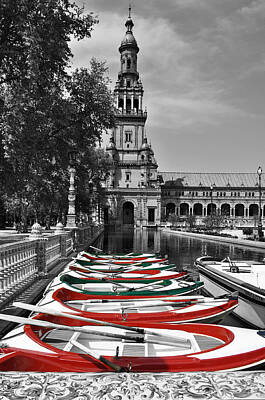 The Art Of Fishing Rights Managed Images - Boats by the Plaza de Espana Seville Royalty-Free Image by Mary Machare