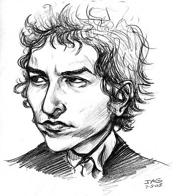 Musicians Drawings - Bob Dylan Sketch Portrait by John Ashton Golden