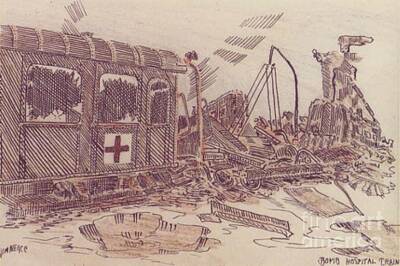 Transportation Drawings - Bombed Hospital Train WW II by David Neace