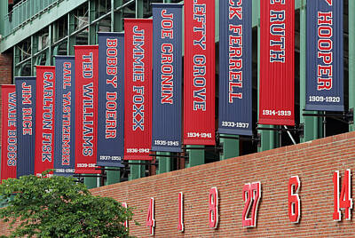 Athletes Royalty-Free and Rights-Managed Images - Boston Red Sox Retired Numbers Along Fenway Park by Juergen Roth