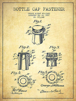 Beer Royalty Free Images - Bottle Cap Fastener Patent Drawing from 1907 - Vintage Royalty-Free Image by Aged Pixel