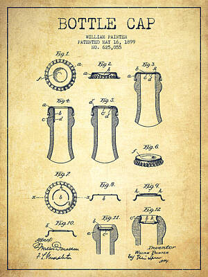 Best Sellers - Beer Digital Art - Bottle Cap Patent Drawing from 1899 - Vintage by Aged Pixel