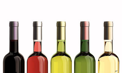 Wine Digital Art Royalty Free Images - Bottles Of Wine Royalty-Free Image by Bruno Haver