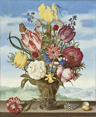Recently Sold - Still Life Digital Art - Bouquet of Flowers on a Ledge by Ambrosius Bosschaert the Elder