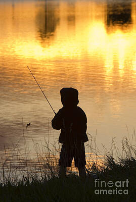 Steven Krull Royalty-Free and Rights-Managed Images - Boy Fishing at Sunset by Steven Krull