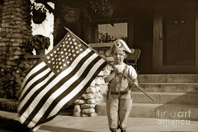 Ring Of Fire - Boy with large American Flag July 4, 1912 by Monterey County Historical Society