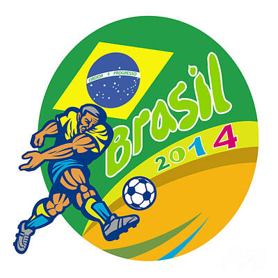 Football Digital Art - Brasil 2014 Football Player Kicking Retro by Aloysius Patrimonio