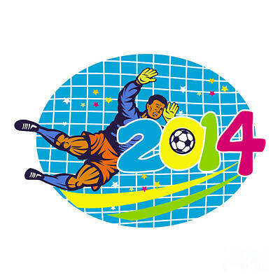 Football Digital Art - Brazil 2014 Goalie Football Player Retro by Aloysius Patrimonio
