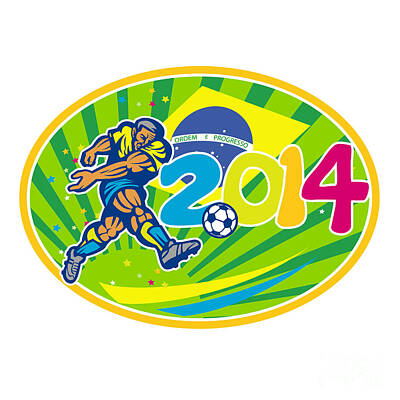 Football Digital Art - Brazil 2014 Soccer Football Player Kicking Ball by Aloysius Patrimonio
