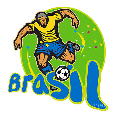 Football Digital Art - Brazil Football Player Kicking Ball Retro by Aloysius Patrimonio
