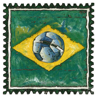Scooters - Brazilian flag with ball in grunge style by Michal Boubin
