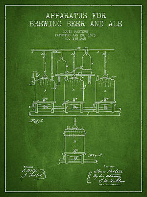 Beer Digital Art Royalty Free Images - Brewing Beer and Ale Apparatus Patent Drawing from 1873 - Green Royalty-Free Image by Aged Pixel