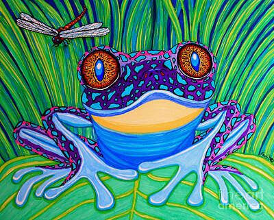 Animals Drawings Royalty Free Images - Bright Eyed Frog Royalty-Free Image by Nick Gustafson