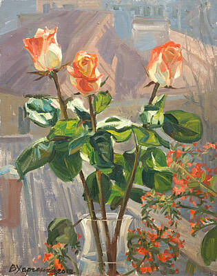 Roses Paintings - Bright roses by Victoria Kharchenko