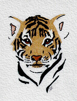 Animals Digital Art - Brown Eyed Tiger Cub by Stephanie Grant