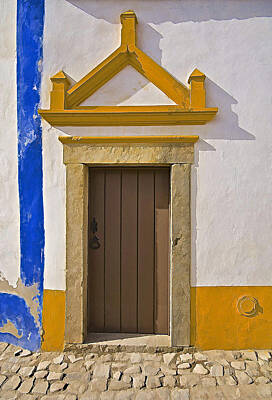 Blue Hues - Brown Wood Door Of Obidos by David Letts