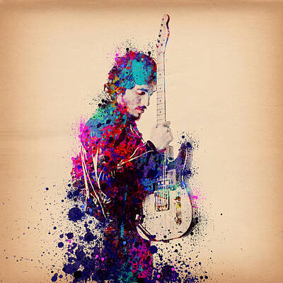 Celebrities Royalty-Free and Rights-Managed Images - Bruce Springsteen Splats And Guitar by Bekim M