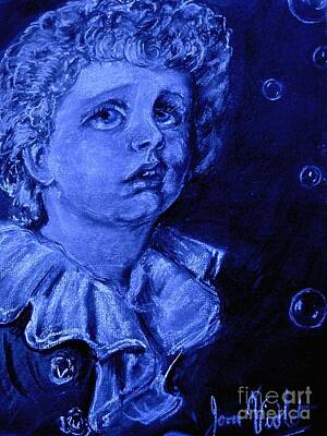 Portraits Mixed Media - Bubbles Blue Portrait by Joan-Violet Stretch