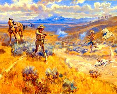 Mammals Digital Art - Buffalo Bills Duel With Yellowhand by Charles Russell