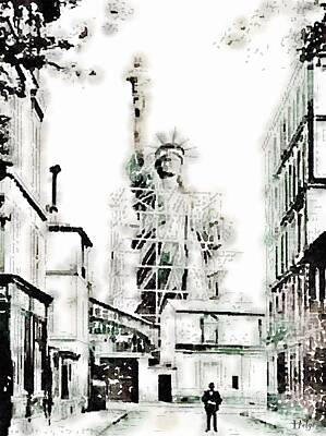 Paris Skyline Paintings - Building of the  statue of Liberty Bartholdi 1879 by HELGE Art Gallery