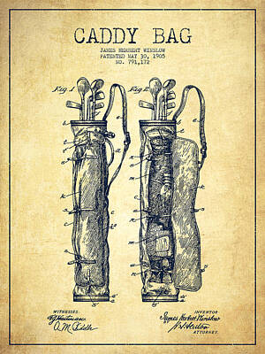 Sports Royalty-Free and Rights-Managed Images - Caddy Bag Patent Drawing From 1905 - Vintage by Aged Pixel