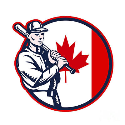 Baseball Digital Art - Canadian Baseball Batter Canada Flag Circle by Aloysius Patrimonio