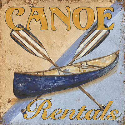 Transportation Paintings - Canoe Rentals by Debbie DeWitt