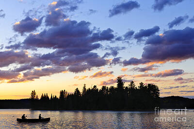 Transportation Photos - Canoeing at sunset by Elena Elisseeva