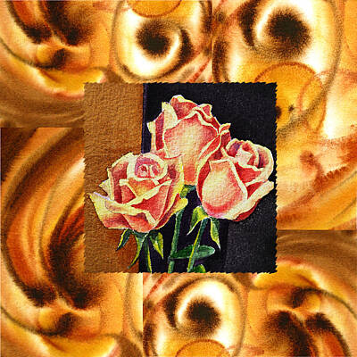 Roses Paintings - Cappuccino Abstract Collage French Roses by Irina Sztukowski