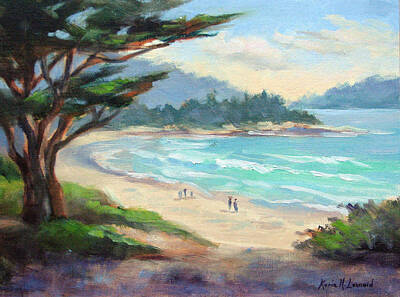 Beach Paintings - Carmel Beach Evening Light by Karin  Leonard