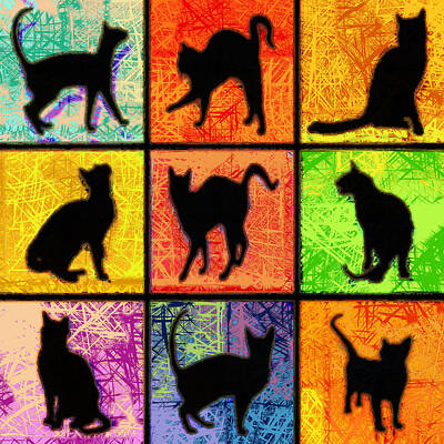 Mammals Digital Art - Cat Squares Abstract by David G Paul