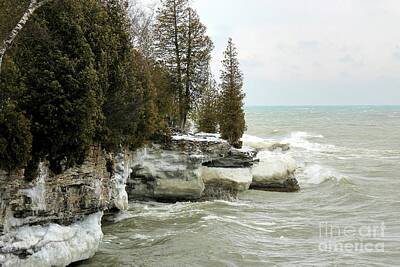 Nikki Vig Royalty-Free and Rights-Managed Images - Cave Point Wisconsin in Winter by Nikki Vig