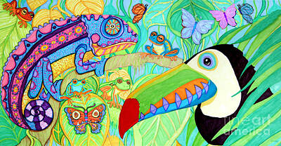 Birds Drawings Royalty Free Images - Chameleon and Toucan Royalty-Free Image by Nick Gustafson