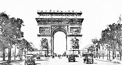 Best Sellers - Paris Skyline Paintings - Champs Elysees 1920 by HELGE Art Gallery