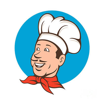 Food And Beverage Digital Art - Chef Cook Baker Smiling Cartoon by Aloysius Patrimonio
