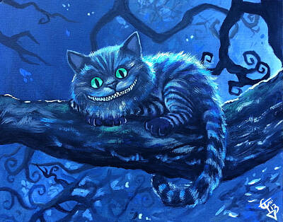 Mammals Paintings - Cheshire Cat by Tom Carlton