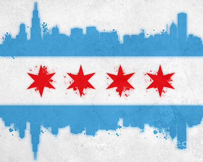 Skylines Royalty-Free and Rights-Managed Images - Chicago Flag by Mike Maher