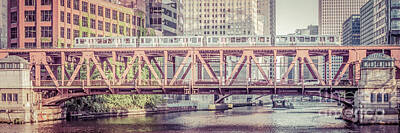 Transportation Royalty-Free and Rights-Managed Images - Chicago Lake Street Bridge L Train Retro Picture by Paul Velgos