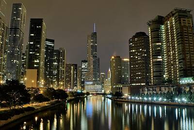 Athletes Photo Royalty Free Images - Chicago Night River View Royalty-Free Image by Frozen in Time Fine Art Photography