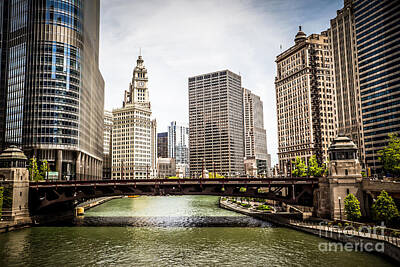 City Scenes Royalty-Free and Rights-Managed Images - Chicago River Skyline at Wabash Avenue Bridge by Paul Velgos