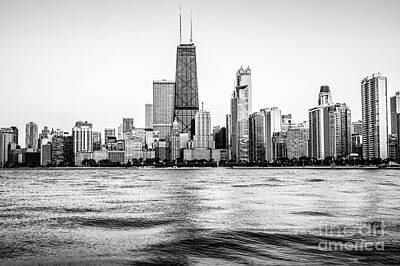 City Scenes Photos - Chicago Skyline Hancock Building Black and White Photo by Paul Velgos