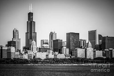 City Scenes Photos - Chicago Skyline with Sears Tower in Black and White by Paul Velgos