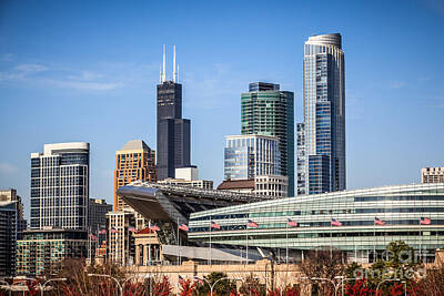 Cities Photos - Chicago Skyline with Soldier Field and Sears Tower  by Paul Velgos