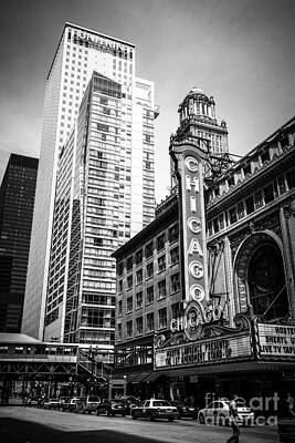 Cities Rights Managed Images - Chicago Theatre Black and White Picture Royalty-Free Image by Paul Velgos