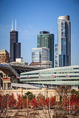Football Photos - Chicago with Soldier Field and Sears Tower by Paul Velgos