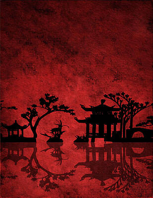 Abstract Landscape Digital Art Rights Managed Images - Chinese Red Royalty-Free Image by Bruce Rolff