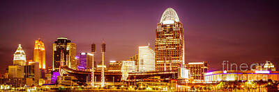 Sports Rights Managed Images - Cincinnati Skyline at Night Panoramic Picture Royalty-Free Image by Paul Velgos