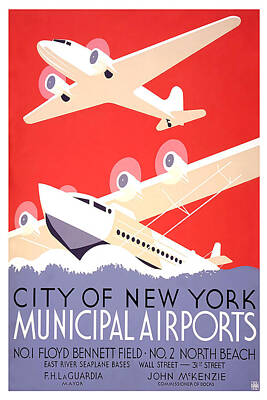 Cities Mixed Media Royalty Free Images - City Of New York Municipal Airports Royalty-Free Image by David Wagner