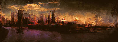 Abstract Skyline Mixed Media - City On The Sea by Lonnie Christopher