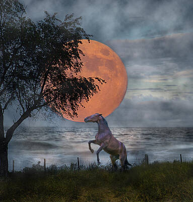 Animals Digital Art Rights Managed Images - Claiming the Moon Royalty-Free Image by Betsy Knapp
